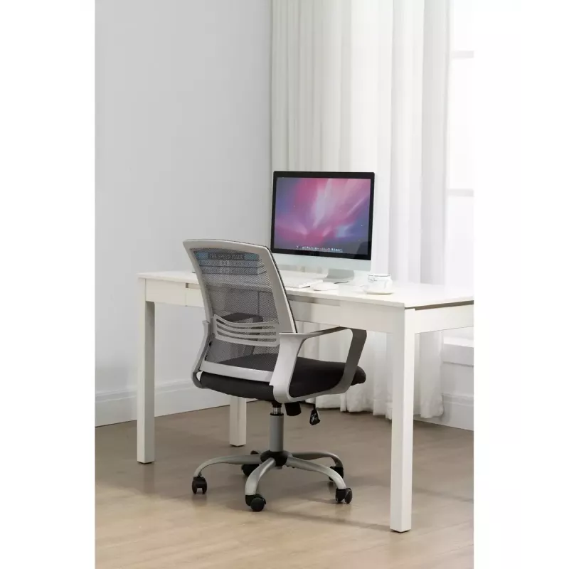 Grozais biroja krēsls ActiveJet YK01 — polsterēts auduma sēdeklis, sieta atzveltne, pelēks, regulējams augstums 46–56 cm