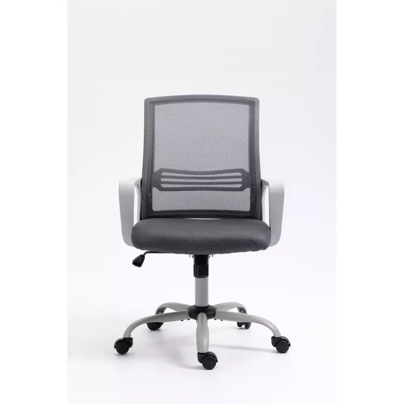 Grozais biroja krēsls ActiveJet YK01 — polsterēts auduma sēdeklis, sieta atzveltne, pelēks, regulējams augstums 46–56 cm