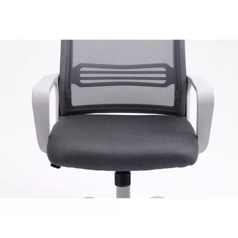 Grozais biroja krēsls ActiveJet YK01 — polsterēts auduma sēdeklis, sieta atzveltne, pelēks, regulējams augstums 46–56 cm
