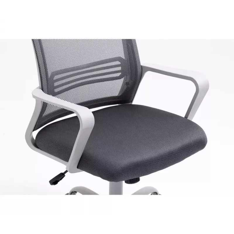 Grozais biroja krēsls ActiveJet YK01 — polsterēts auduma sēdeklis, sieta atzveltne, pelēks, regulējams augstums 46–56 cm