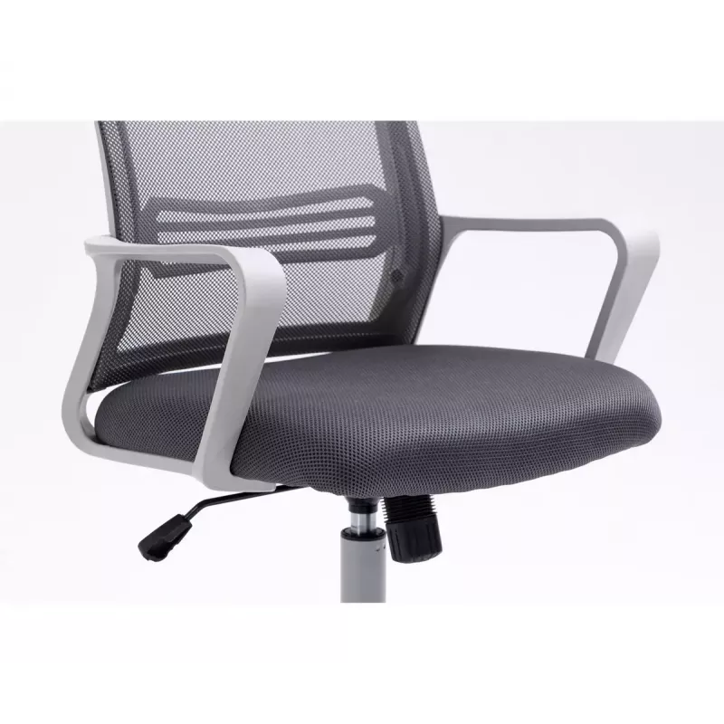 Grozais biroja krēsls ActiveJet YK01 — polsterēts auduma sēdeklis, sieta atzveltne, pelēks, regulējams augstums 46–56 cm