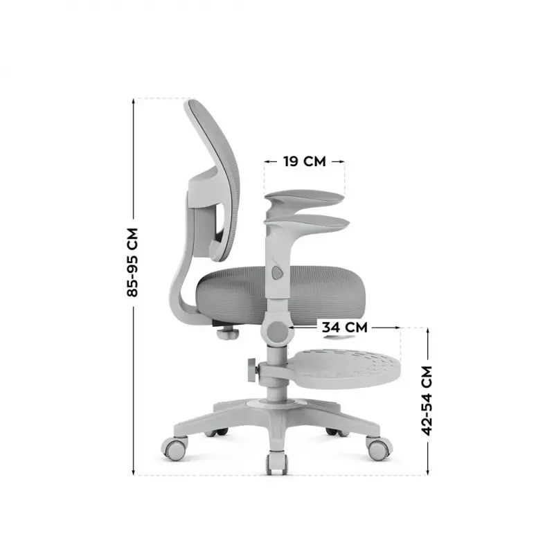 Grozámais krēsls mark adler Junior 5.0 — ergonomiska sieta atzveltne, putu sēdeklis, regulējams augstums 42–54 cm, pelēks