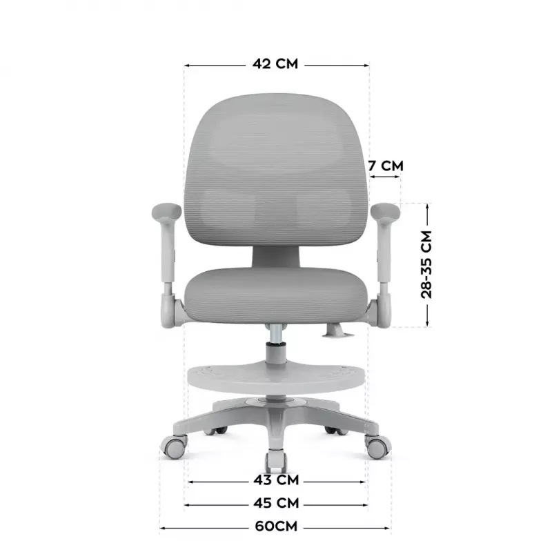 Grozámais krēsls mark adler Junior 5.0 — ergonomiska sieta atzveltne, putu sēdeklis, regulējams augstums 42–54 cm, pelēks