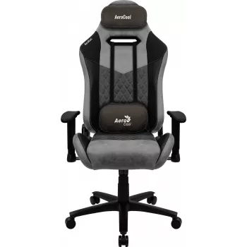 Spēļu krēsls AEROCOOL DUKE AeroSuede Melns Pelēks — 2D roku balsti, tauriņmehānisms, maksimālā lietotāja slodze 150 kg