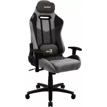 Spēļu krēsls AEROCOOL DUKE AeroSuede Melns Pelēks — 2D roku balsti, tauriņmehānisms, maksimālā lietotāja slodze 150 kg