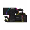 Huzaro FORCE 4.4 RGB spēļu krēsls melns — auduma polsterēts kausa sēdeklis, maksimālā slodze 130 kg, regulējama atzveltne, augstums 115–125 cm, RGB apgaismojums