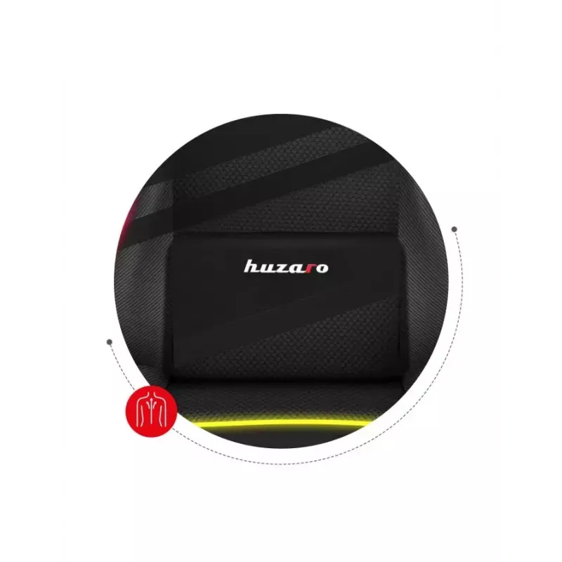 Huzaro FORCE 4.4 RGB spēļu krēsls melns — auduma polsterēts kausa sēdeklis, maksimālā slodze 130 kg, regulējama atzveltne, augstums 115–125 cm, RGB apgaismojums