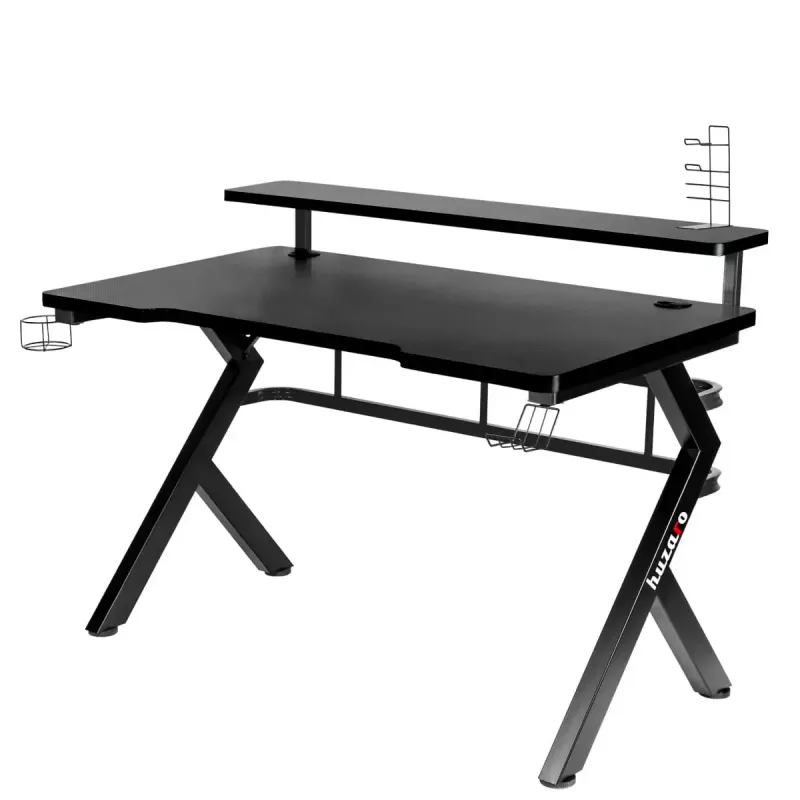 Spēļu galds Huzaro Hero 5.0 Melns — taisns alumīnija rāmis, oglekļa šķiedras virsma 1200×600 mm