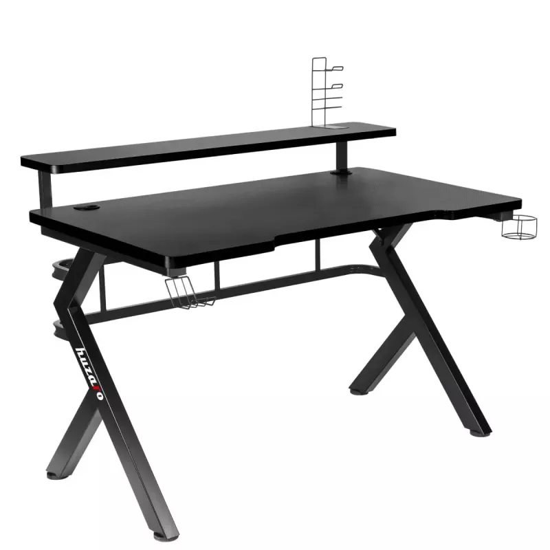 Spēļu galds Huzaro Hero 5.0 Melns — taisns alumīnija rāmis, oglekļa šķiedras virsma 1200×600 mm