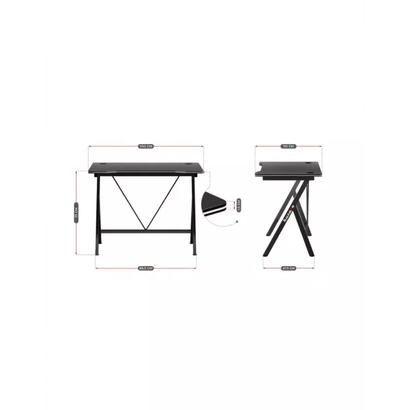 Spēļu galds Huzaro Hero 1.4 Melns taisns taisnstūrveida MDF virsma 1000x500x750 mm