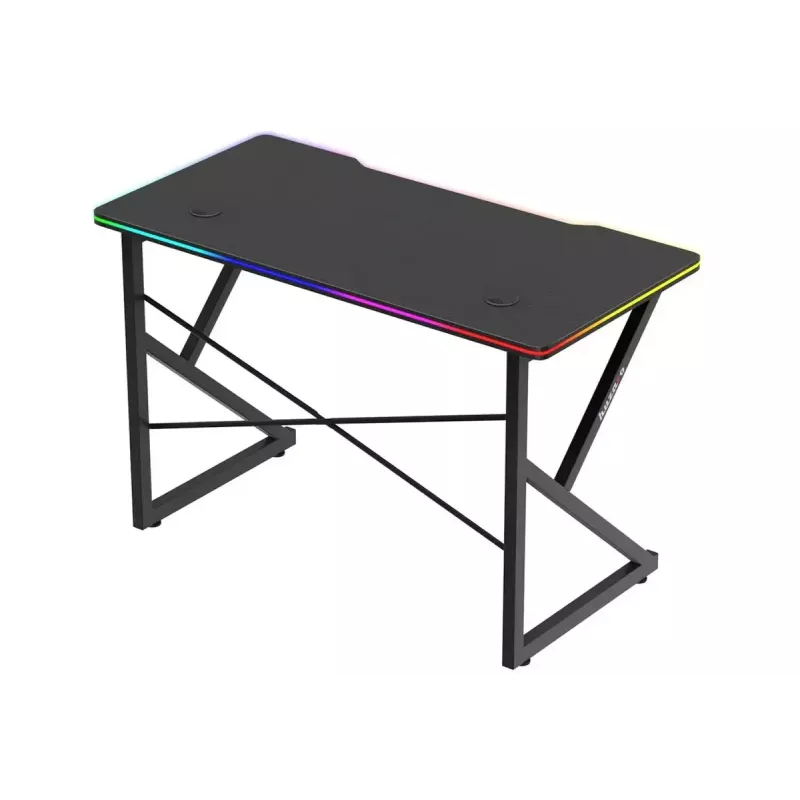 Spēļu galds Huzaro Hero 1.7 RGB Melns — taisns ergonomisks rakstāmgalds 1200x600 mm, 750 mm augstums, LED, krūzes turētājs, austiņu āķis