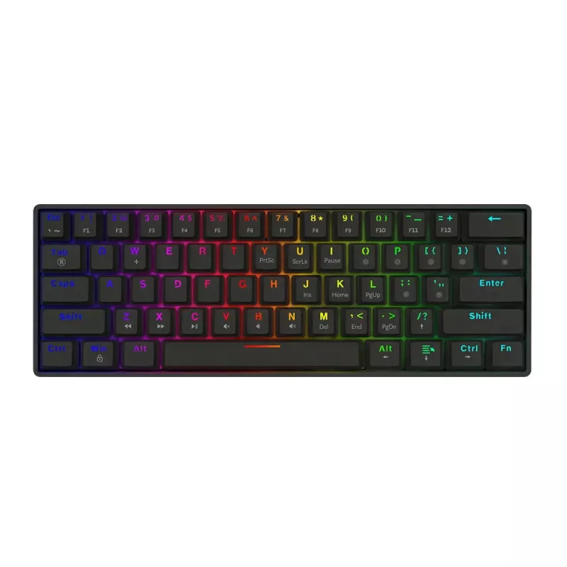 Mehāniskā spēļu tastatūra SAVIO BLACKOUT X2 BLUE, 61 taustiņš, 60% USB Type-C atvienojams kabelis, RGB LED, Outemu Blue slēdži, N-key rollover
