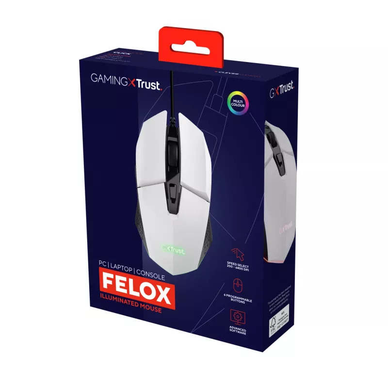 Trust GXT 109W Felox pele Spēlēm Labroču USB Type-A Optiskā 6400 DPI