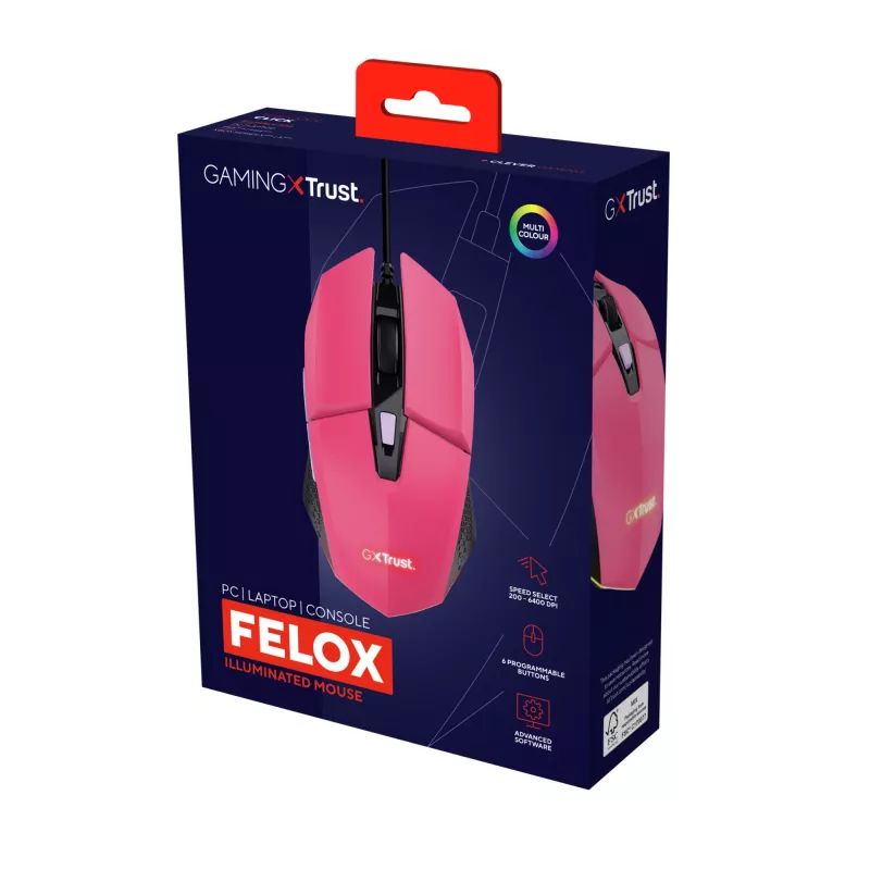 Trust GXT 109P FELOX pele Spēlēm Piemērota abām rokām USB Type-A 6400 DPI