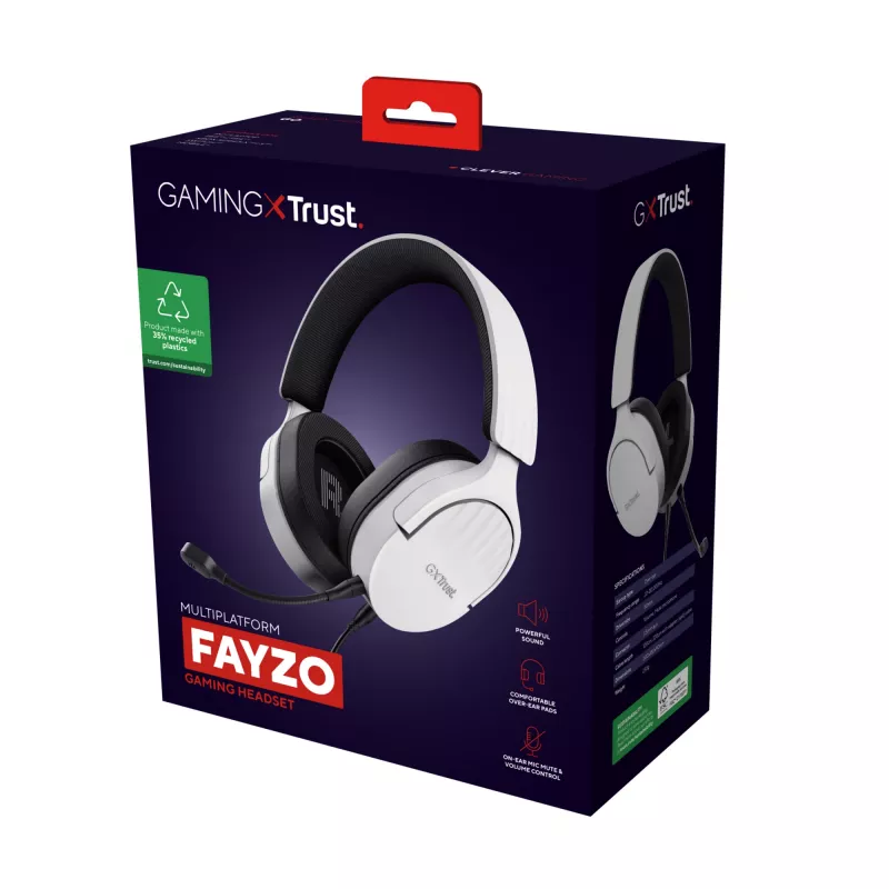 Trust GXT 489W FAYZO austiņas ar vadu, galvas lentes, spēlēm, melnas, baltas