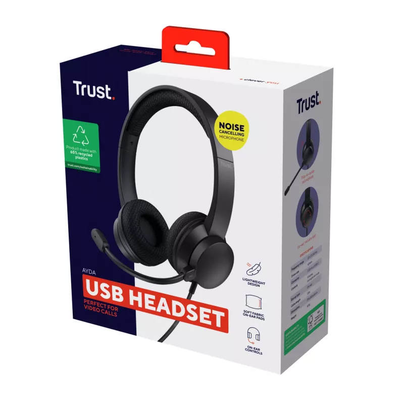 Trust Ayda Headset Wired Head-band Calls/Music USB Type-A Melns