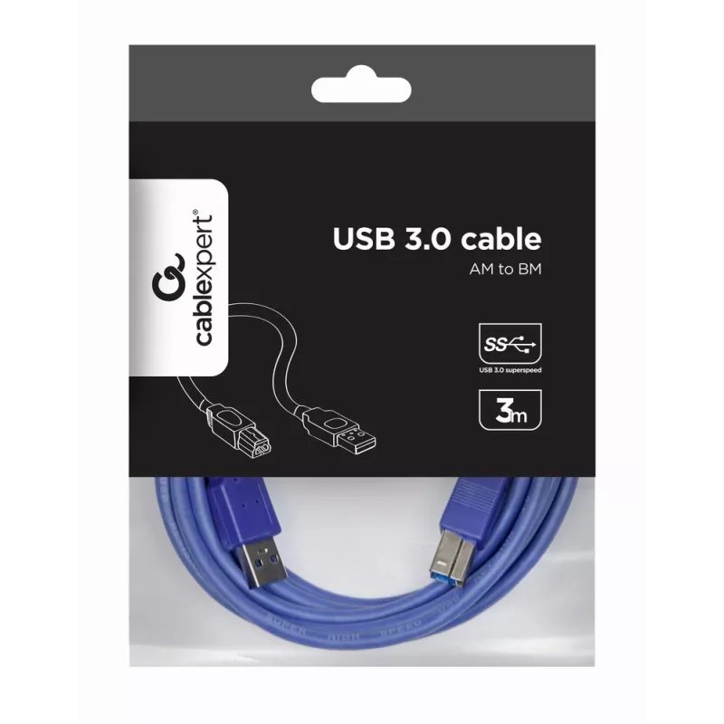 GEMBIRD USB 3.0 kabelis A-spraudnis uz B-spraudni 3m - Zils