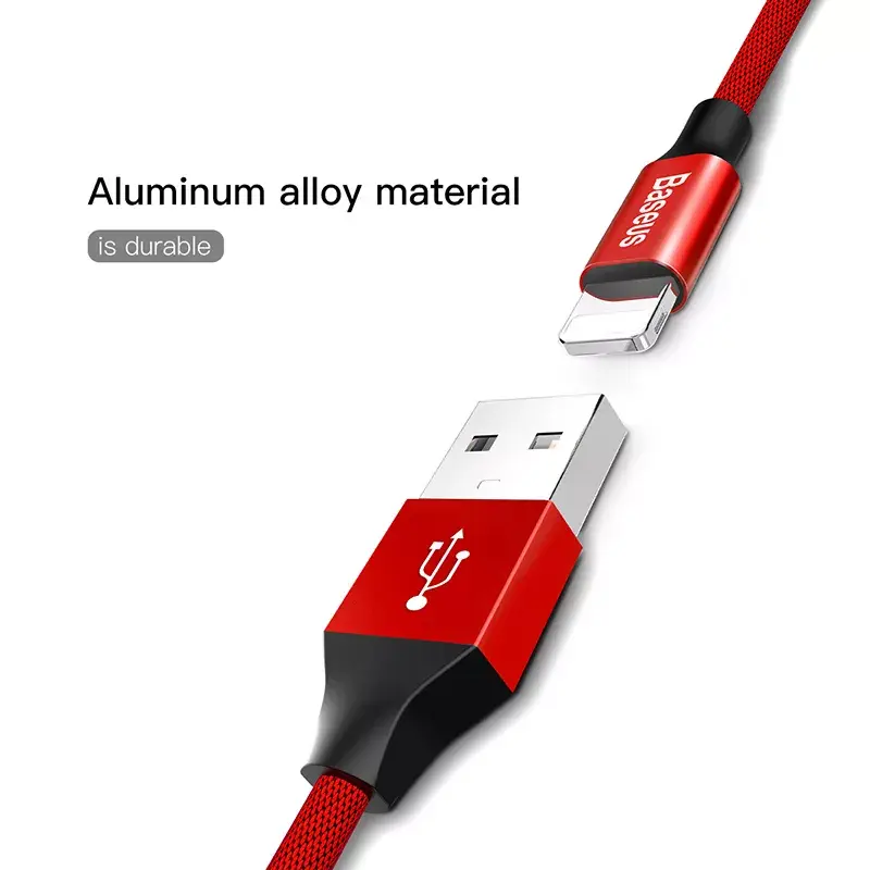 USB-A uz Lightning kabelis Baseus Yiven 1,8 m, 2 A izeja, sarkans, termoplastiska elastomēra apvalks