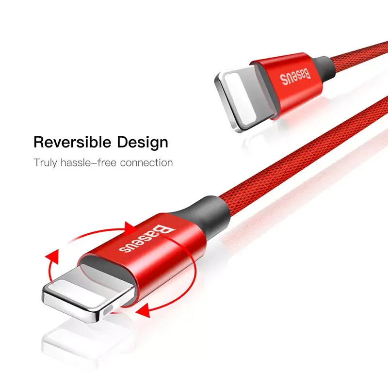 USB-A uz Lightning kabelis Baseus Yiven 1,8 m, 2 A izeja, sarkans, termoplastiska elastomēra apvalks