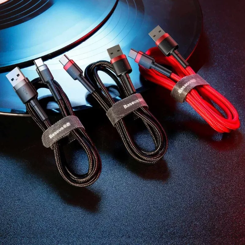 BASEUS pīts Cafule ātrās uzlādes kabelis - USB Type-A uz Type-C 2A - 2m - Melns (Neilons)