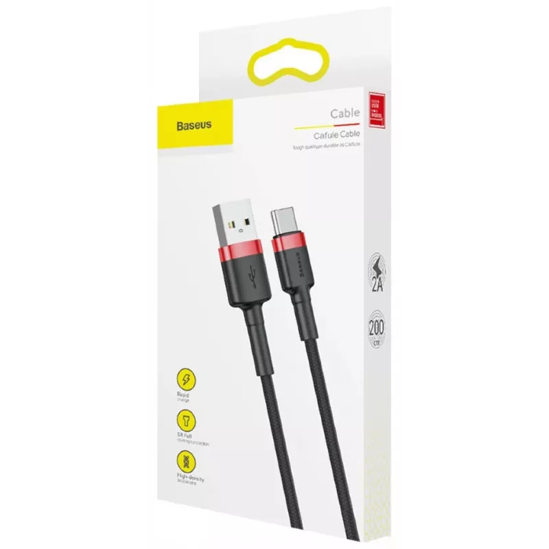 BASEUS pīts Cafule ātrās uzlādes kabelis - USB Type-A uz Type-C 2A - 2m - Melns (Neilons)