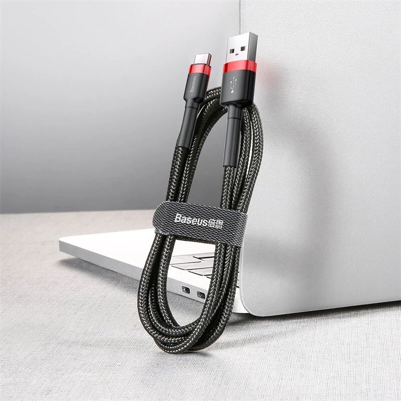BASEUS pīts Cafule ātrās uzlādes kabelis - USB Type-A uz Type-C 2A - 2m - Melns (Neilons)