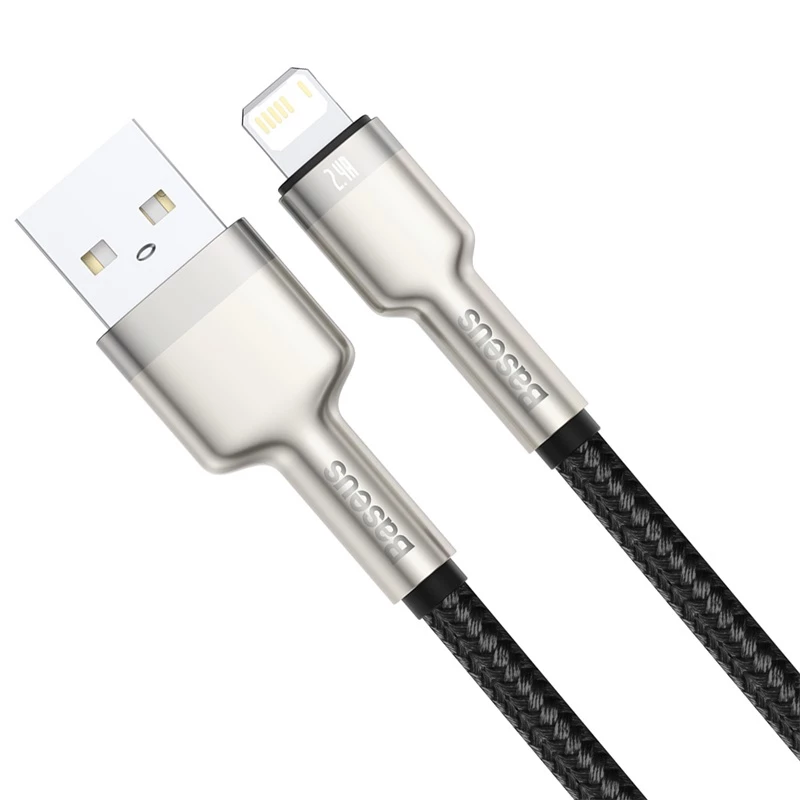 BASEUS Fast Charge Cafule datu pārraides kabelis - USB Type-A uz Lightning - 480Mbps (2.4A PD) - 1m - Melns