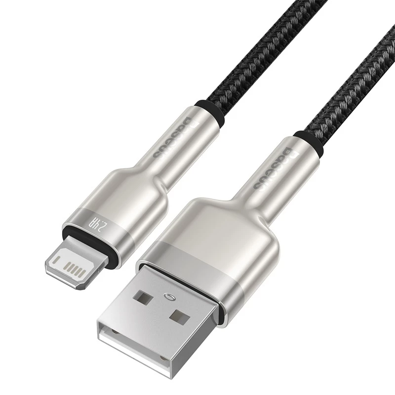 BASEUS Fast Charge Cafule datu pārraides kabelis - USB Type-A uz Lightning - 480Mbps (2.4A PD) - 1m - Melns