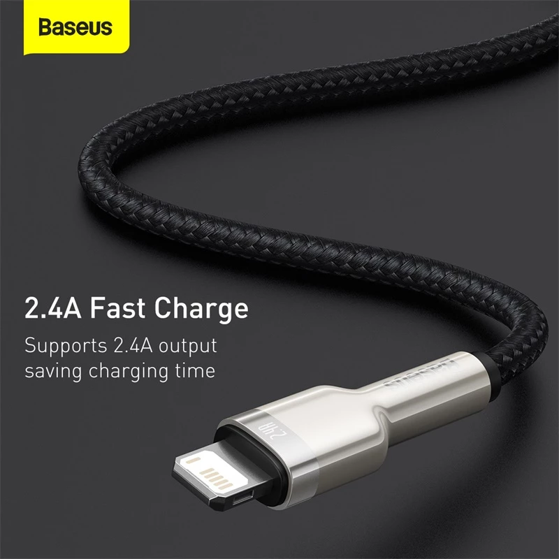 BASEUS Fast Charge Cafule datu pārraides kabelis - USB Type-A uz Lightning - 480Mbps (2.4A PD) - 1m - Melns