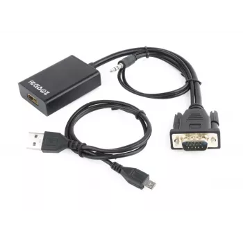 GEMBIRD VGA–HDMI adaptera kabelis, USB barošana 15cm – melns