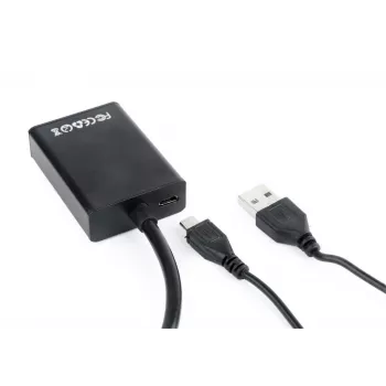 GEMBIRD VGA–HDMI adaptera kabelis, USB barošana 15cm – melns