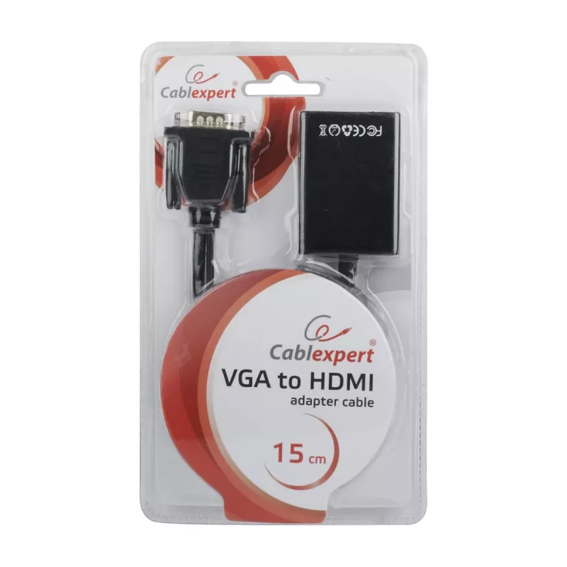 GEMBIRD VGA–HDMI adaptera kabelis, USB barošana 15cm – melns