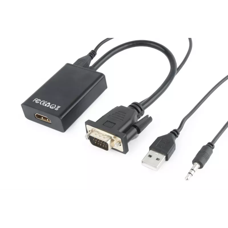 GEMBIRD VGA–HDMI adaptera kabelis, USB barošana 15cm – melns