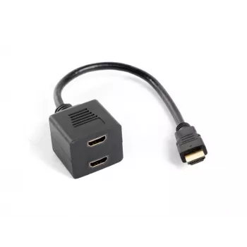 HDMI video sadalītājs LANBERG AD-0019-BK — 2x HDMI izejas, Full HD 1920x1080, 0,2 m kabelis, melns