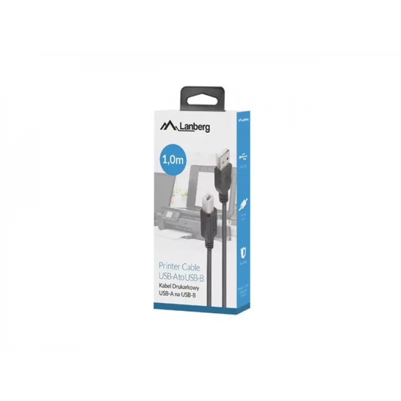 LANBERG USB-a(m)->USB-b(m) 2.0 kabelis 1m melns ar ferīta serdi, kastīte