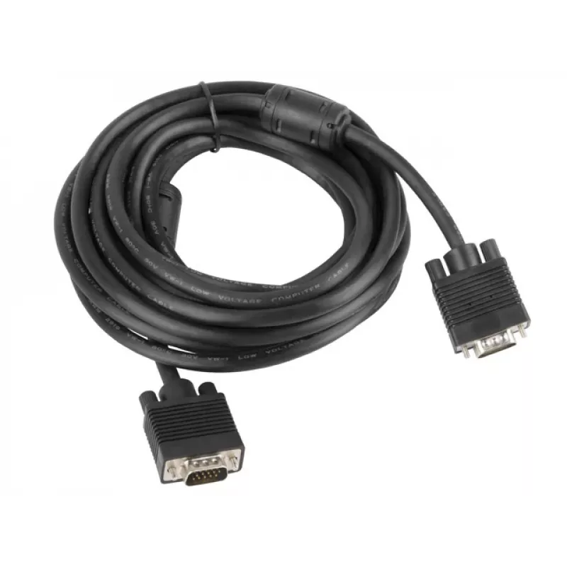 VGA kabelis LANBERG CA-VGAC-10CC-0050-B, 5 m, vīrišķais-vīrišķais, PVC apvalks, ferīta lodīte, melns