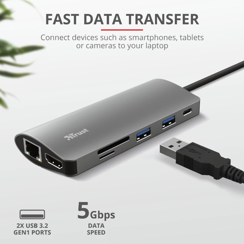 Trust Dalyx interfeisa kartes/adapteris Iekšējais HDMI, RJ-45, USB 3.2 Gen 1 (3.1 Gen 1)