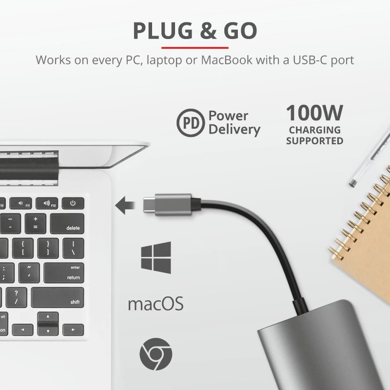 Trust Dalyx interfeisa kartes/adapteris Iekšējais HDMI, RJ-45, USB 3.2 Gen 1 (3.1 Gen 1)