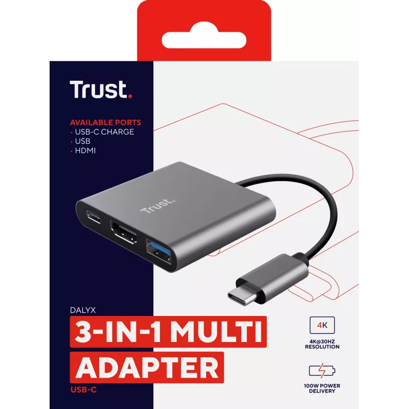 Trust Dalyx USB 3.2 Gen 1 (3.1 Gen 1) Type-C Alumīnijs, Melns