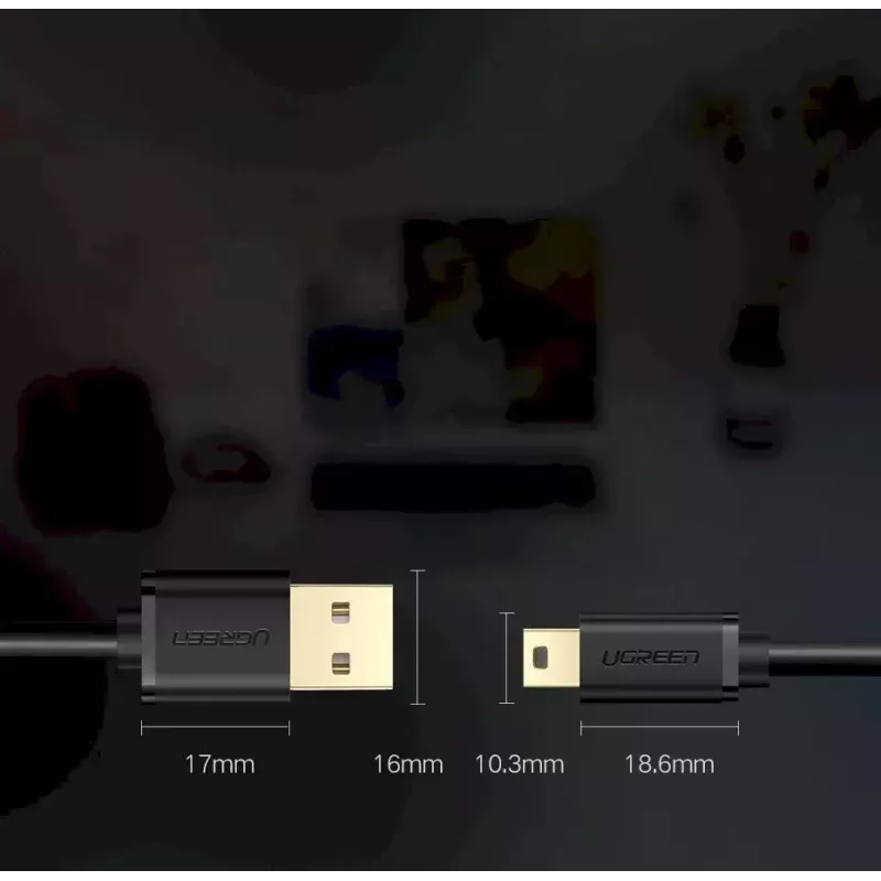USB kabelis UGREEN 10385 Mini-USB 480 Mbps 1.5 m melns, ātra uzlāde