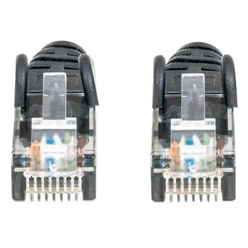 Intellinet tīkla komutācijas kabelis, Cat6, 3m, melns, CCA, U/UTP, PVC, RJ45, apzeltīti kontakti, bez aizķeršanās, ar uzmavu, mūža garantija
