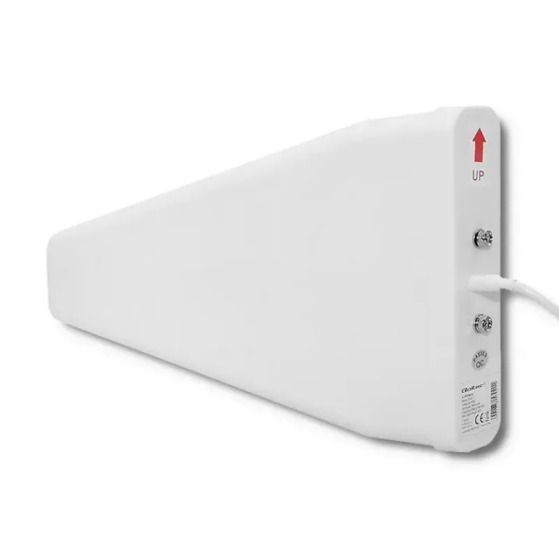 Āra 4G LTE antena QOLTEC 57021 — 18 dBi pastiprinājums, 600–2700 MHz, 50 Ω, 50 W, balts plastmasas korpuss