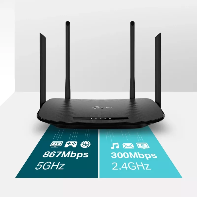 TP-Link AC1200 bezvadu VDSL/ADSL modema maršrutētājs, Wi-Fi 5 (802.11ac), divjoslu (2,4 GHz / 5 GHz), Ethernet LAN, VDSL2, melns, galda maršrutētājs