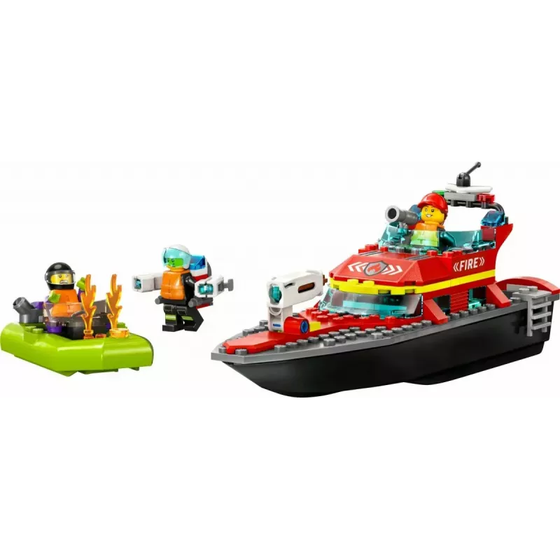 LEGO rotaļu komplekts Ugunsdzēsības glābšanas laiva 60373 — City sērija, 144 gab., 3 mini figūriņas, vecums 5+, izmēri 80×230×70 mm