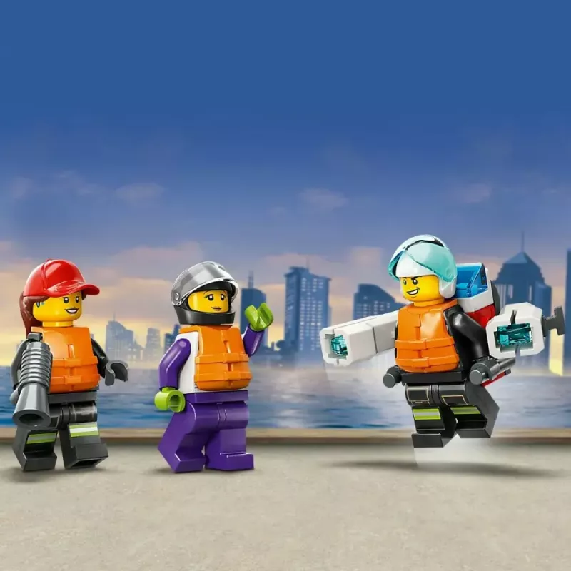 LEGO rotaļu komplekts Ugunsdzēsības glābšanas laiva 60373 — City sērija, 144 gab., 3 mini figūriņas, vecums 5+, izmēri 80×230×70 mm