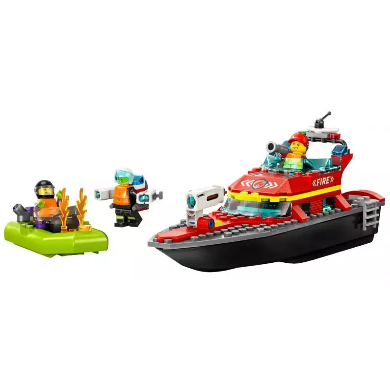 LEGO rotaļu komplekts Ugunsdzēsības glābšanas laiva 60373 — City sērija, 144 gab., 3 mini figūriņas, vecums 5+, izmēri 80×230×70 mm
