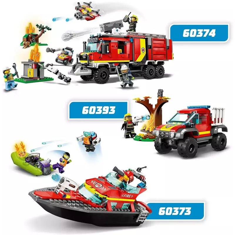 LEGO rotaļu komplekts Ugunsdzēsības glābšanas laiva 60373 — City sērija, 144 gab., 3 mini figūriņas, vecums 5+, izmēri 80×230×70 mm