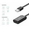 Ārējais USB 2.0 audio adapteris UGREEN 30724 — 2.0 stereo, austiņu izeja, mikrofona ieeja, 0,15 m kabelis, melns