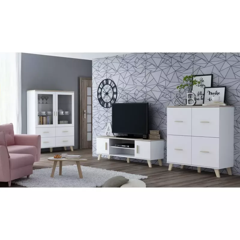 Bufete cama meble LOTTA 110 4D — 4 durvis, 6 plaukti, Sonoma ozola virsma, 1100×540×1190 mm