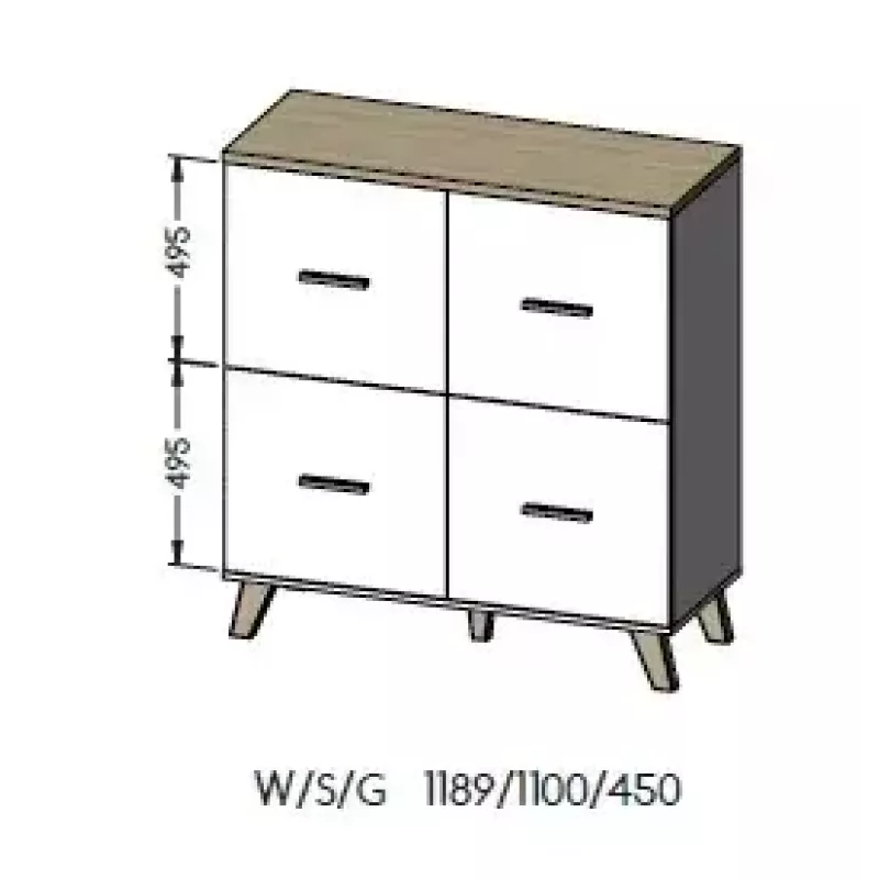 Bufete cama meble LOTTA 110 4D — 4 durvis, 6 plaukti, Sonoma ozola virsma, 1100×540×1190 mm